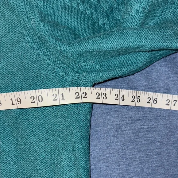 LL Bean Vintage Cable Knit Sweater Teal Cotton XL Fisherman Crewneck 90s - Picture 7 of 10